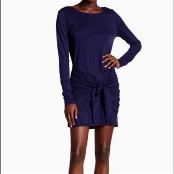 Michael Stars Navy Faux Wrap Tie Waist long sleeve Tee Dress - Picture 1 of 9